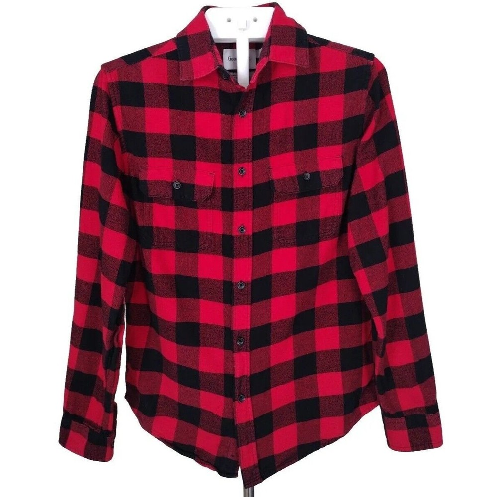 Christmas Mens Shirt Red Black Plaid Western Button Up Size S  Goodfellow